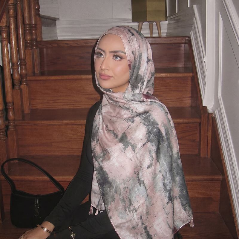 Women'S Accessories For Neck - حجاب مطبوع بنقوش الحبر مع حواف