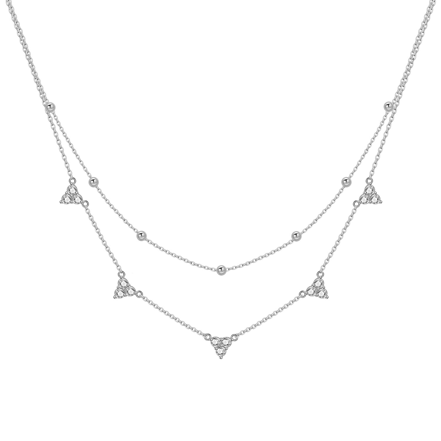 Layered Necklace Set - قلادة PANPOKI925 من الفضة الإسترلينية اللامعة