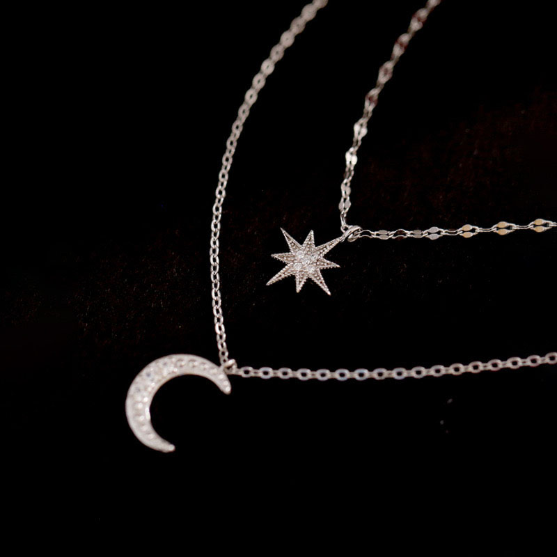 Layered Necklace Set - 925 الاسترليني قلادة فضية للنساء قابل