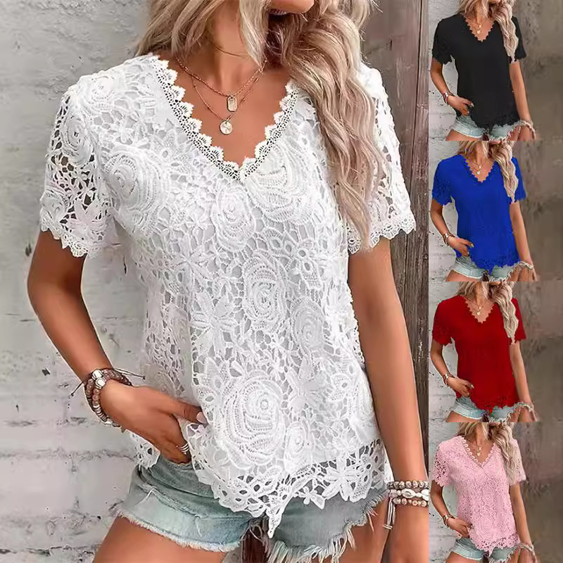 قميص نسائي صيفي أبيض بأكمام قص - مراجعة Layered Necklace Set وسعره