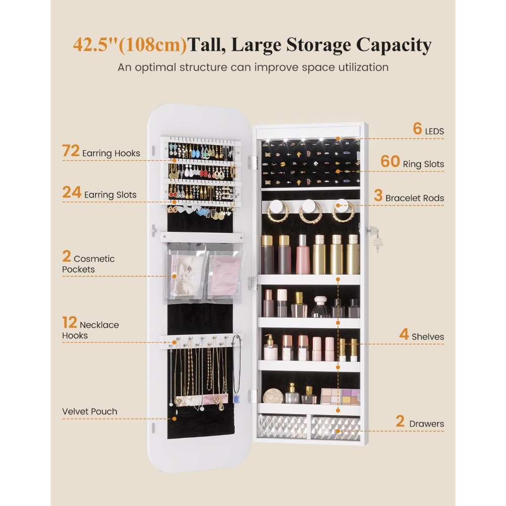 خزانة مجوهرات مضاءة بمصابيح LE - مراجعة Women Accessories Organizer وسعره